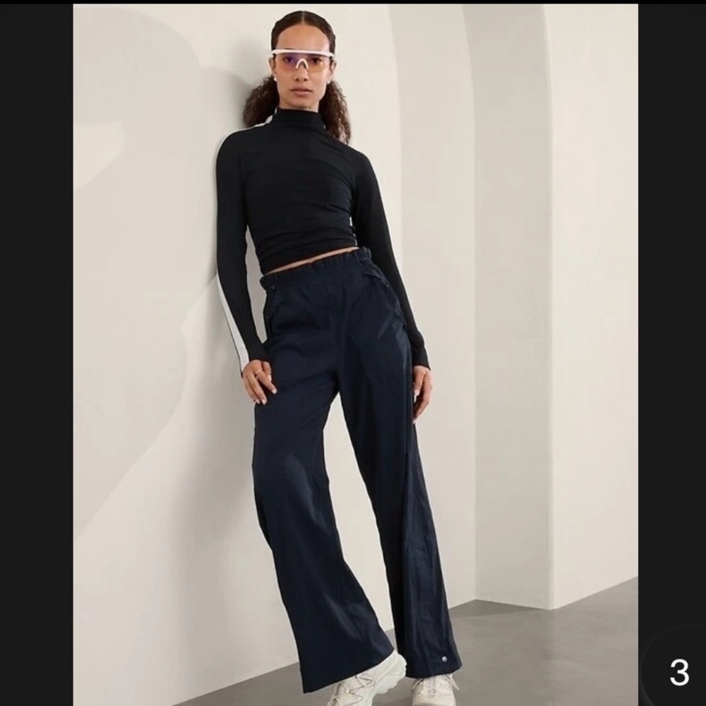 New Athleta Trekkie Pants 10 Navy Blue High Rise Elastic Waist Parachute Pant